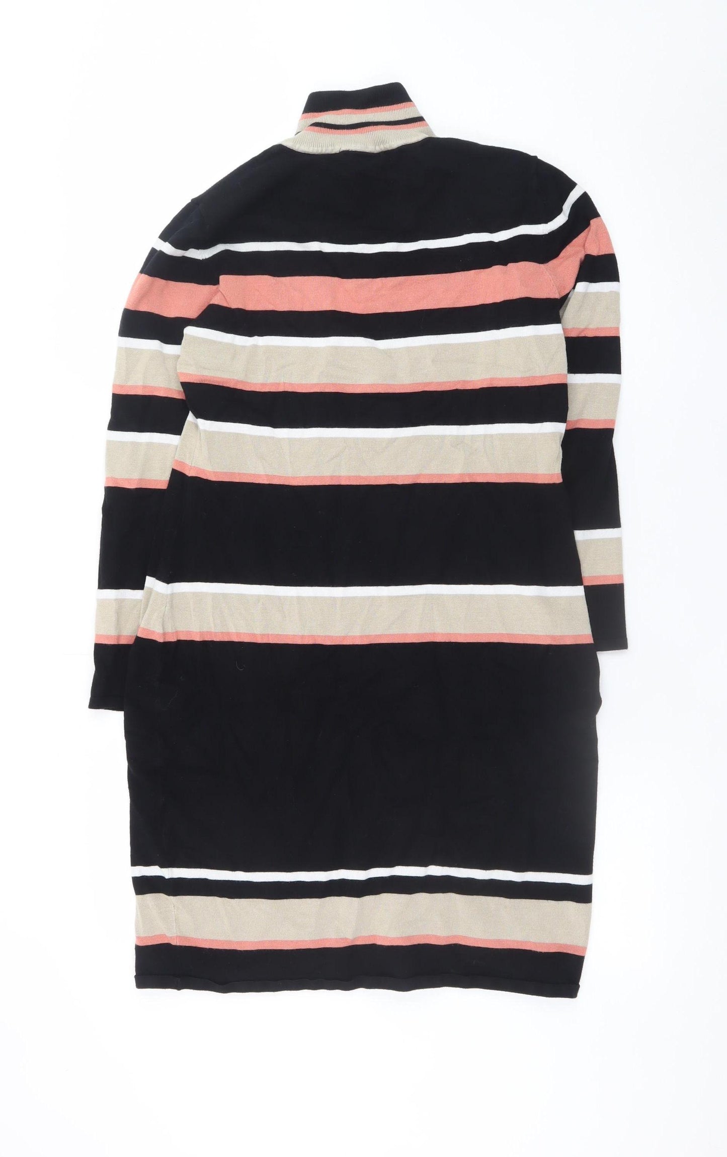 Roman Women Black Striped Bodycon Knit Roll Neck Dress Size 14