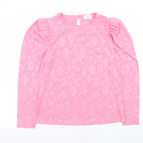 Savida Womens Pink Floral Puff Sleeve Blouse Size L