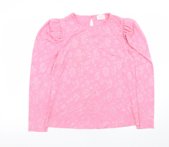 Savida Womens Pink Floral Puff Sleeve Blouse Size L