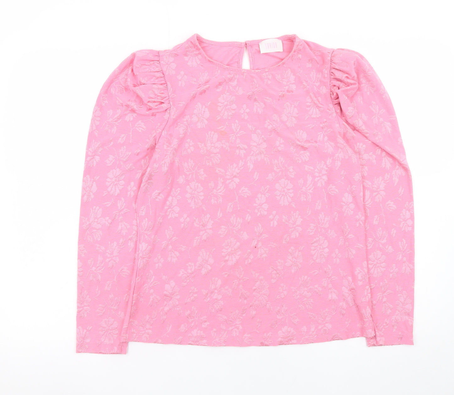 Savida Womens Pink Floral Puff Sleeve Blouse Size L