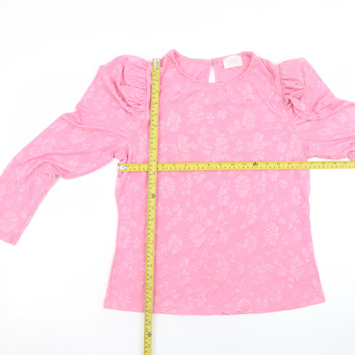 Savida Womens Pink Floral Puff Sleeve Blouse Size L