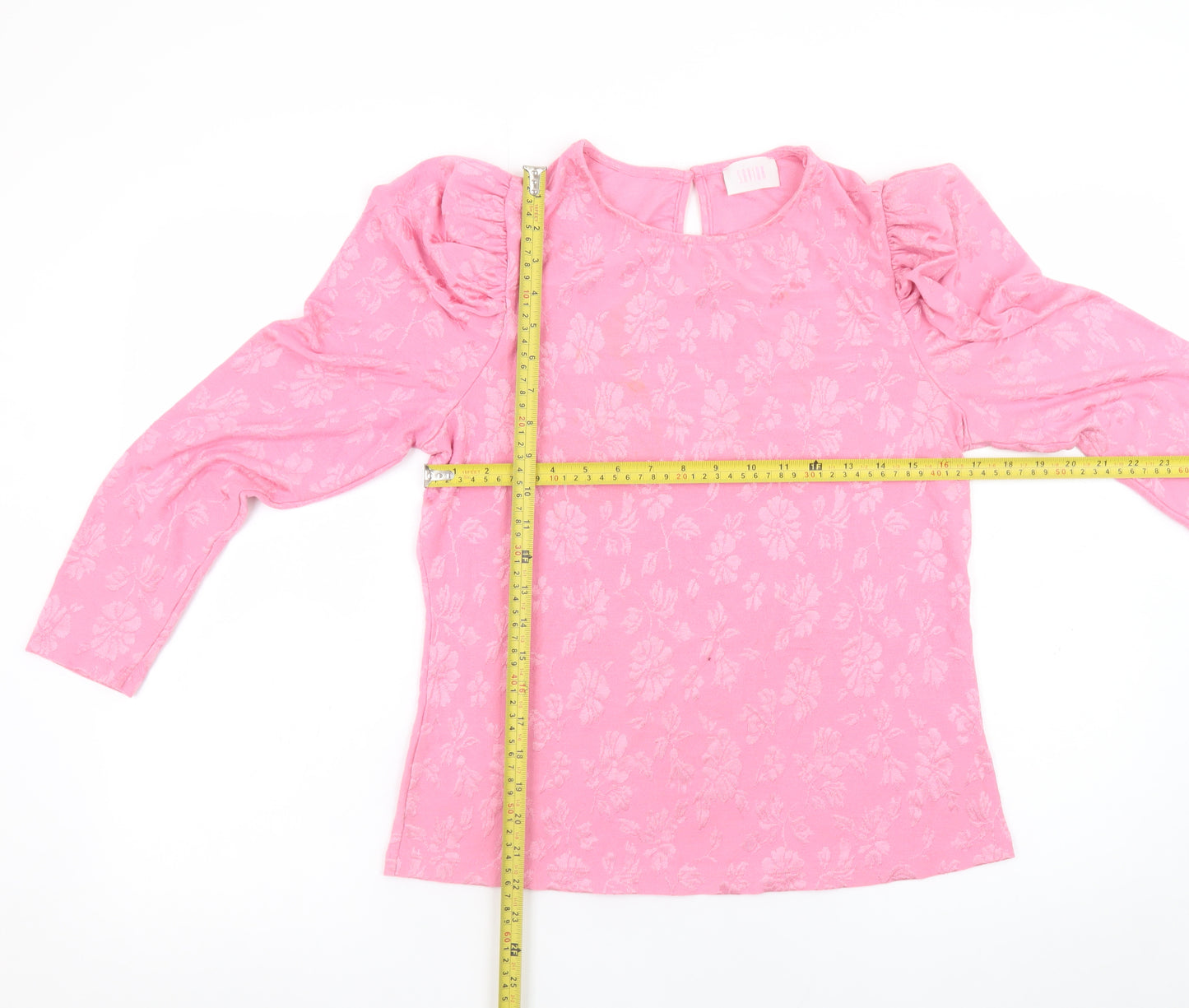 Savida Womens Pink Floral Puff Sleeve Blouse Size L