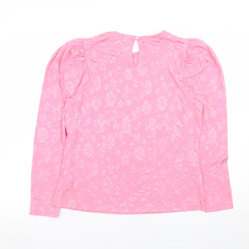 Savida Womens Pink Floral Puff Sleeve Blouse Size L