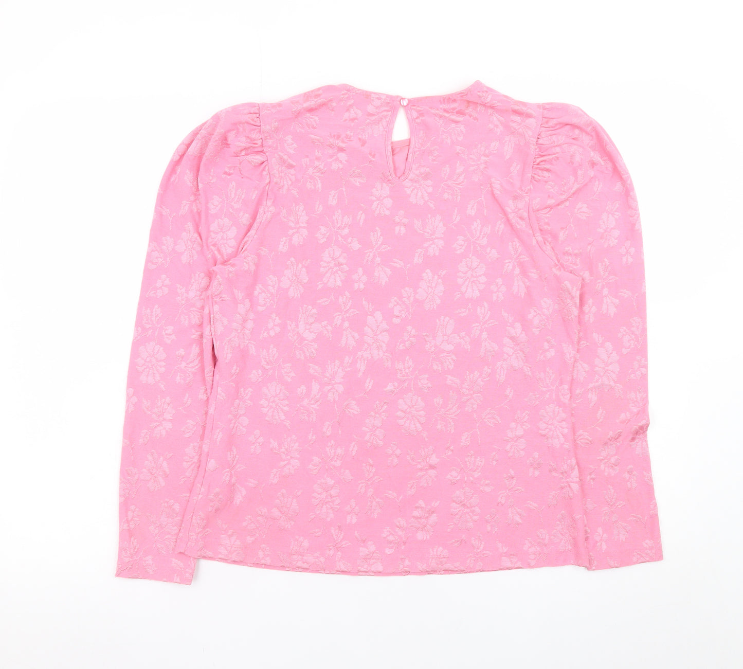 Savida Womens Pink Floral Puff Sleeve Blouse Size L