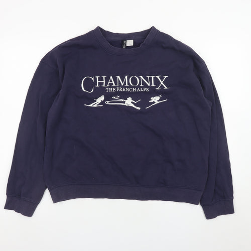 H&M Divided Women's Navy Chamonix Ski Graphic Cotton Sweatshirt M