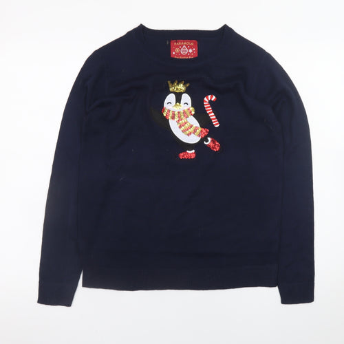 Paramour Women's Blue Penguin Sequin Christmas Jumper Size M
