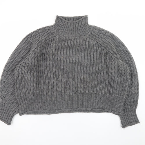 H&M Women’s Grey Chunky Knit Roll Neck Wool Blend Jumper XL