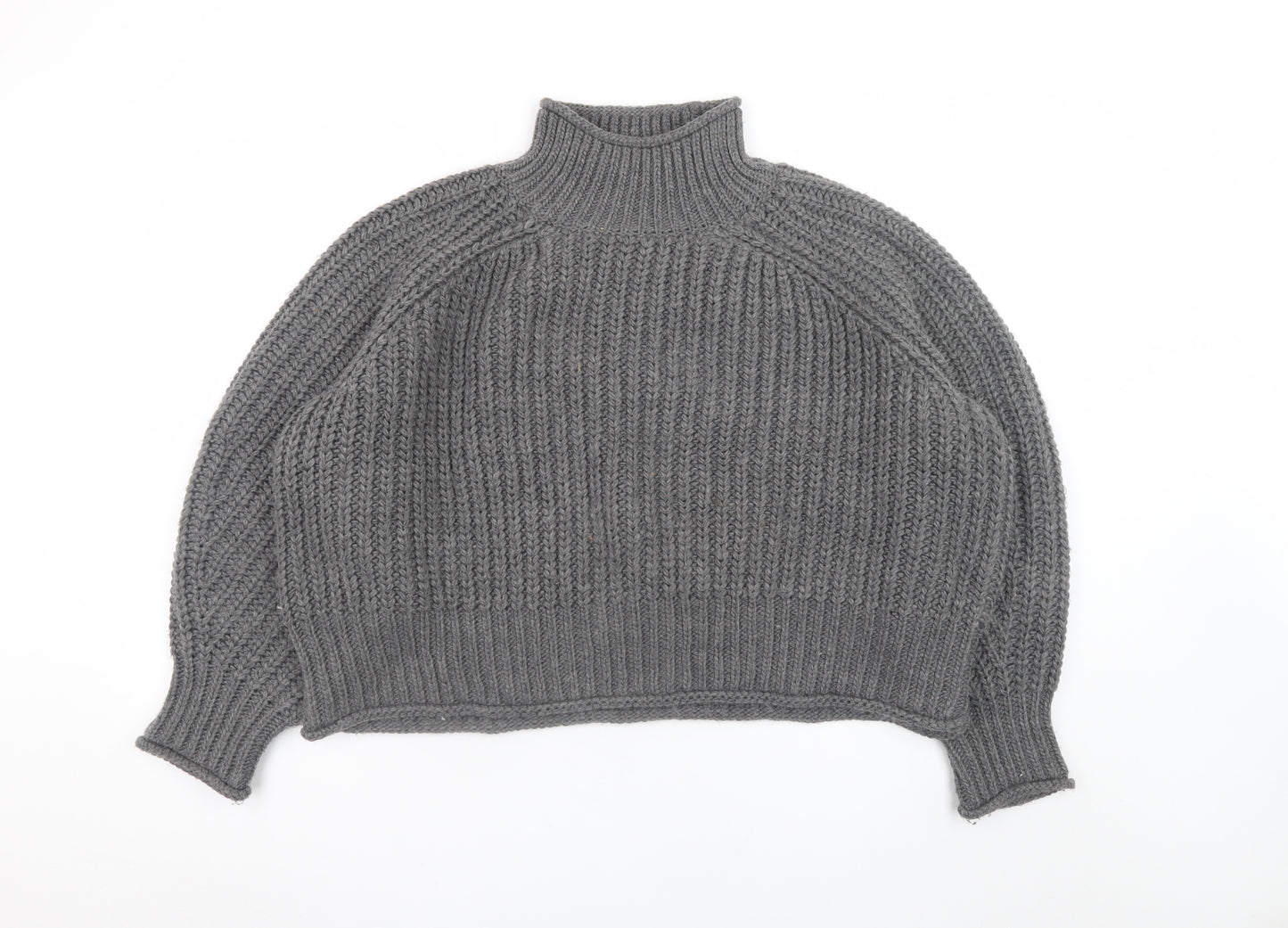H&M Women’s Grey Chunky Knit Roll Neck Wool Blend Jumper XL