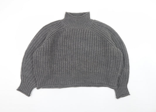 H&M Women’s Grey Chunky Knit Roll Neck Wool Blend Jumper XL