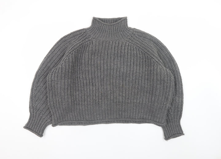 H&M Women’s Grey Chunky Knit Roll Neck Wool Blend Jumper XL