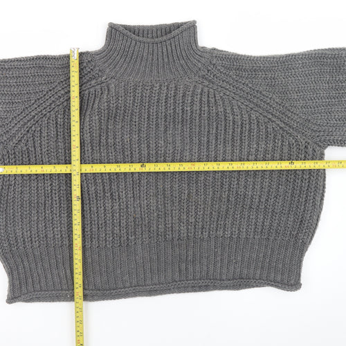 H&M Women’s Grey Chunky Knit Roll Neck Wool Blend Jumper XL