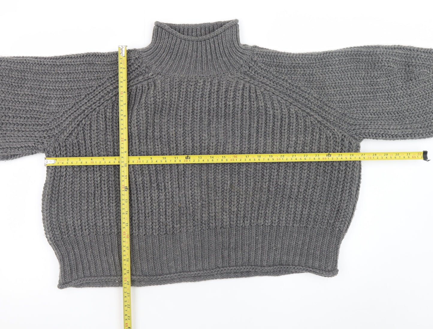 H&M Women’s Grey Chunky Knit Roll Neck Wool Blend Jumper XL