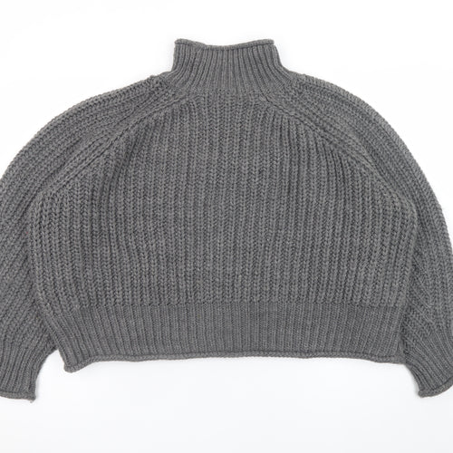 H&M Women’s Grey Chunky Knit Roll Neck Wool Blend Jumper XL