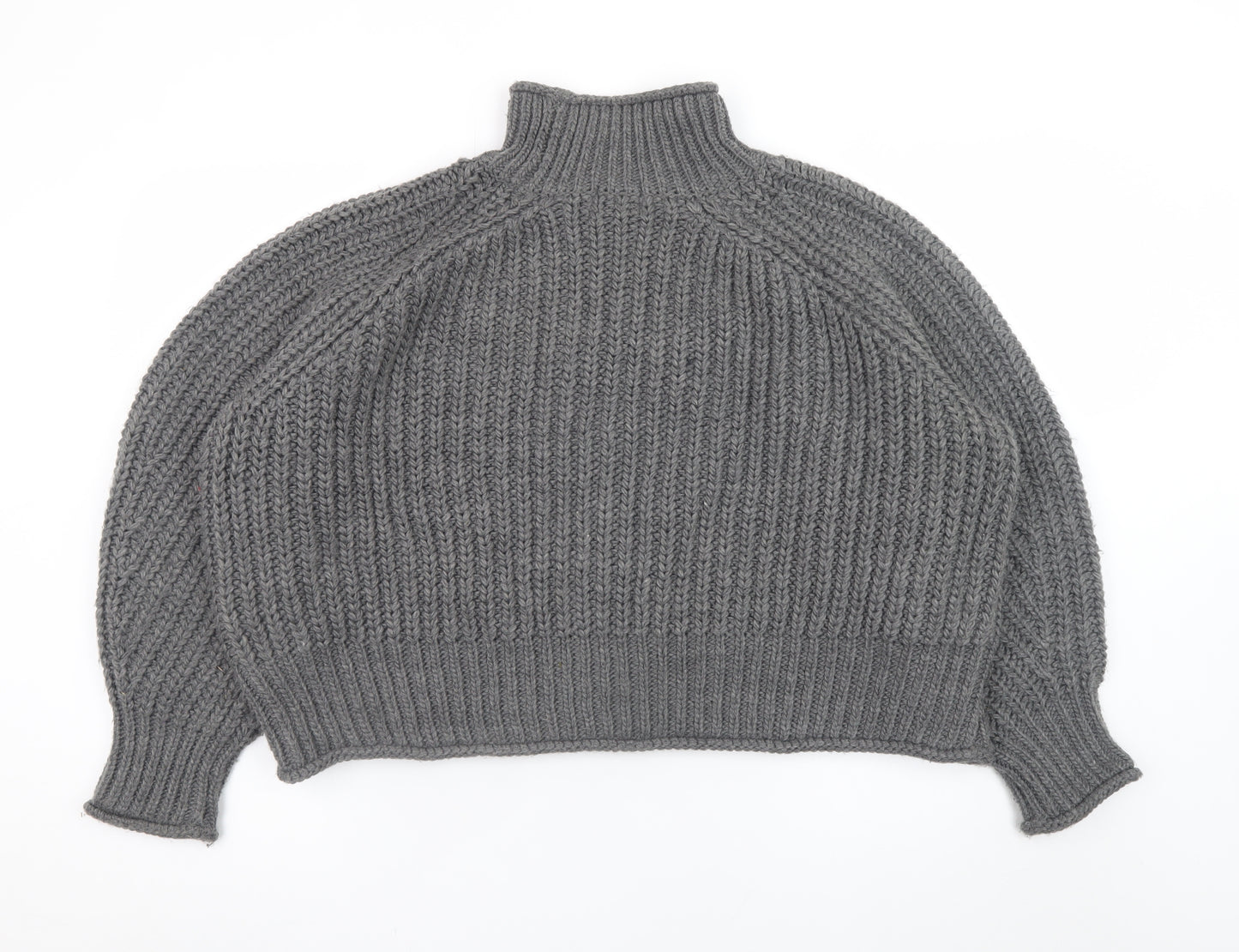 H&M Women’s Grey Chunky Knit Roll Neck Wool Blend Jumper XL