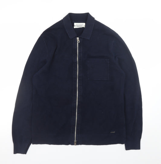 Marks and Spencer Autograph Men's Blue M Collared Zip Long Sleeve T-Shirt