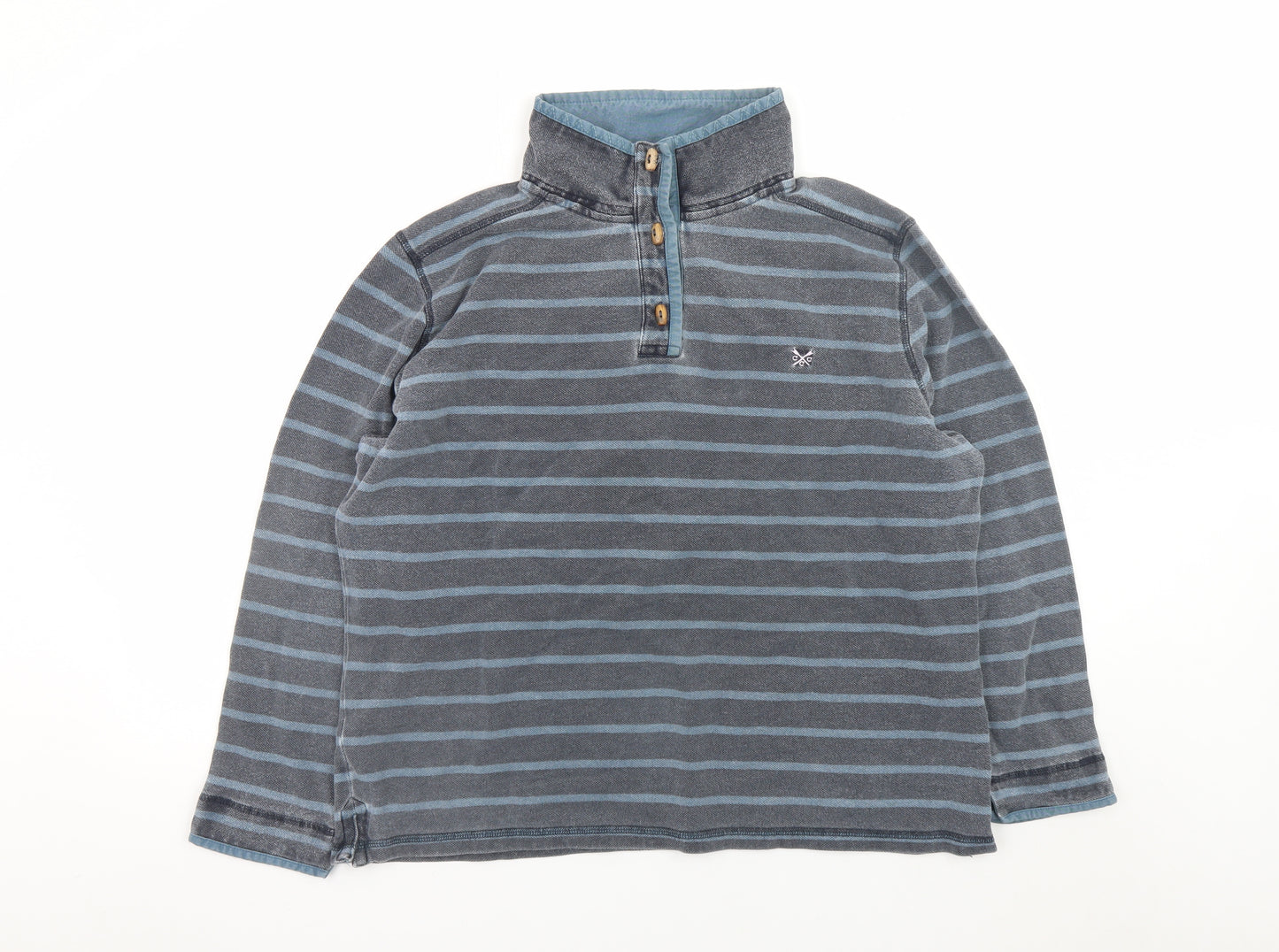 Crew Clothing Co. Men's Blue Striped Henley Sweatshirt Size L