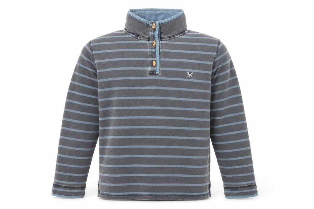 Crew Clothing Co. Men's Blue Striped Henley Sweatshirt Size L
