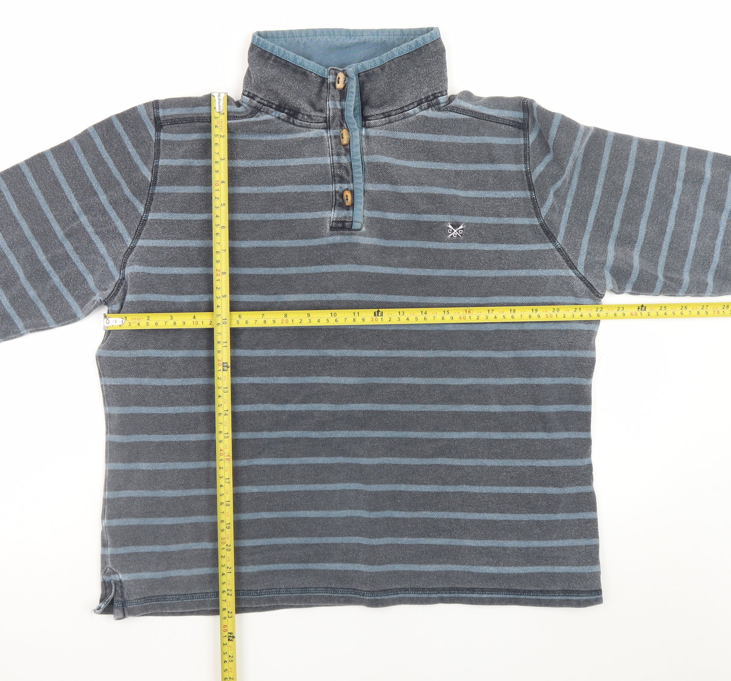 Crew Clothing Co. Men's Blue Striped Henley Sweatshirt Size L