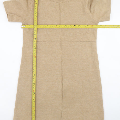 Zara Women Beige Size 10 Shift Short Sleeve Knit Dress