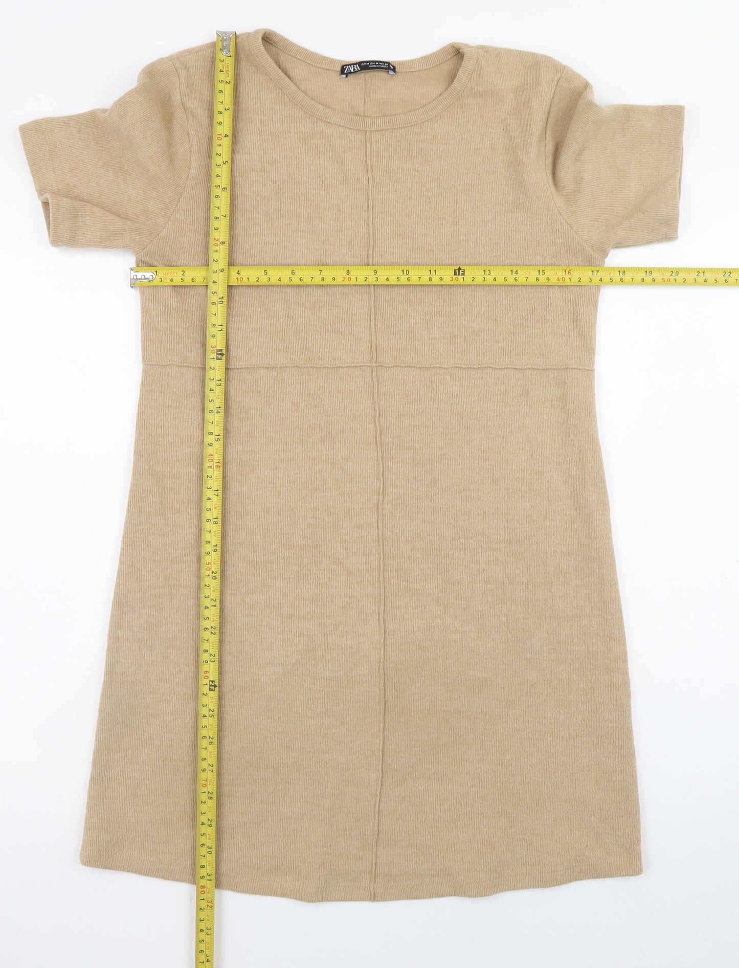 Zara Women Beige Size 10 Shift Short Sleeve Knit Dress