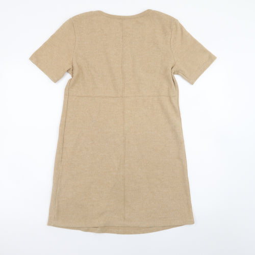 Zara Women Beige Size 10 Shift Short Sleeve Knit Dress
