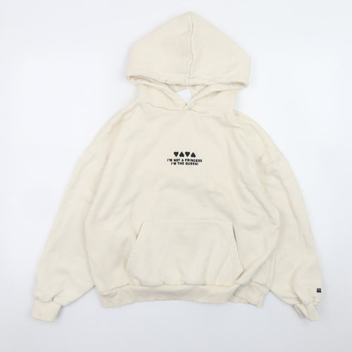 Pacific Republic Women Ivory Pullover Hoodie Size S Graphic Print Queen