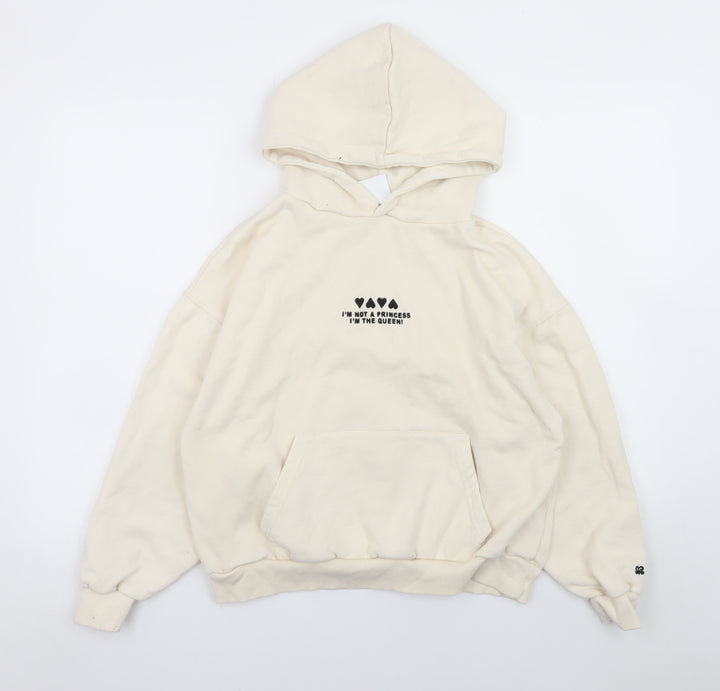 Pacific Republic Women Ivory Pullover Hoodie Size S Graphic Print Queen