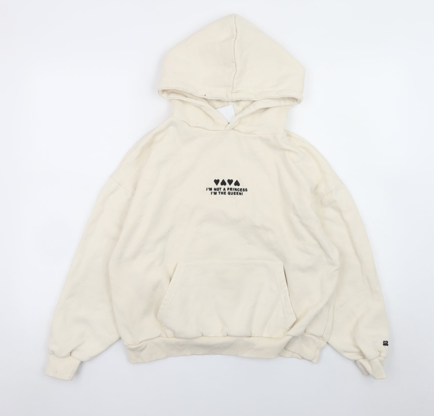Pacific Republic Women Ivory Pullover Hoodie Size S Graphic Print Queen