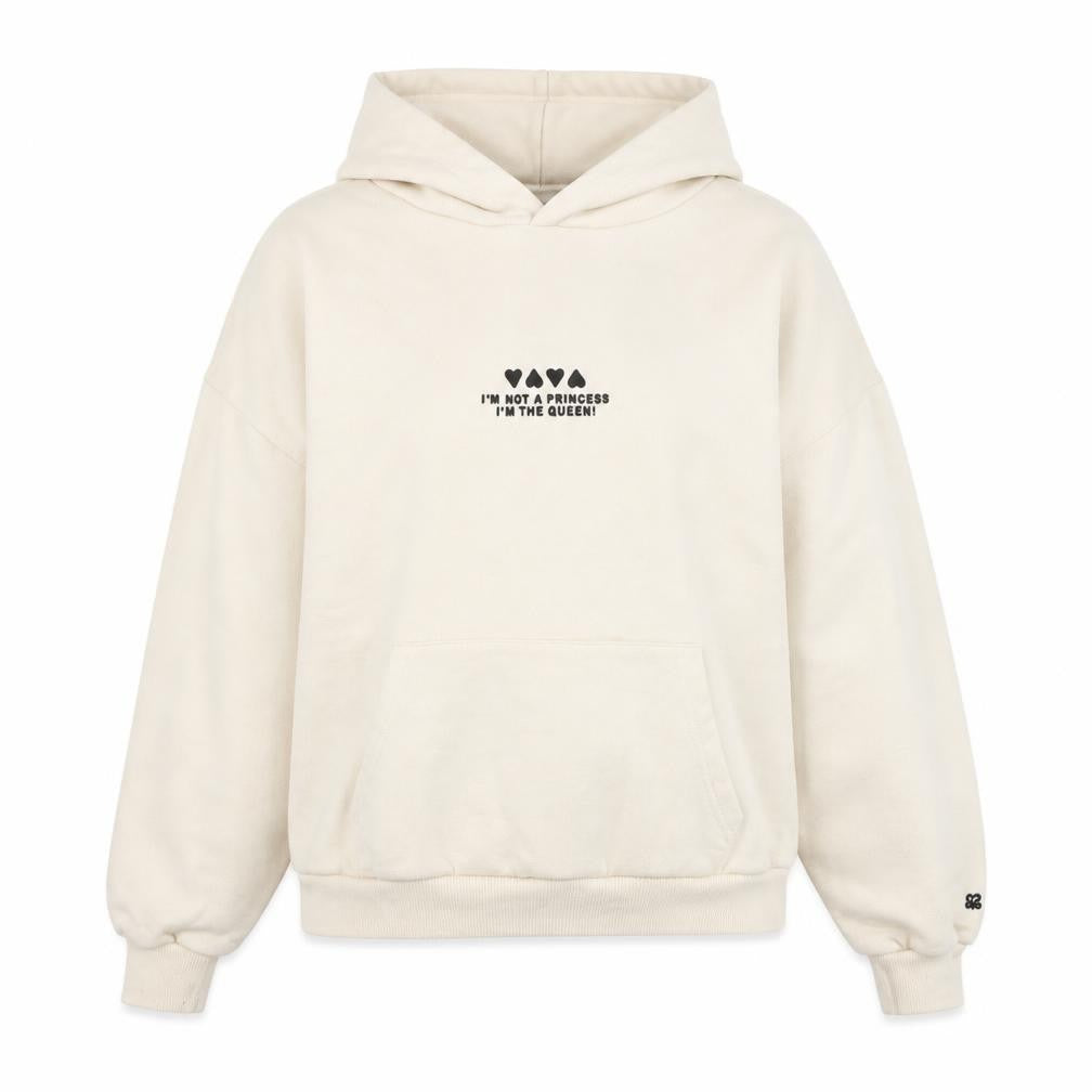 Front view of Pacific Republic Women Ivory Pullover Hoodie, size S, Graphic Print Queen