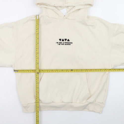 Pacific Republic Women Ivory Pullover Hoodie Size S Graphic Print Queen