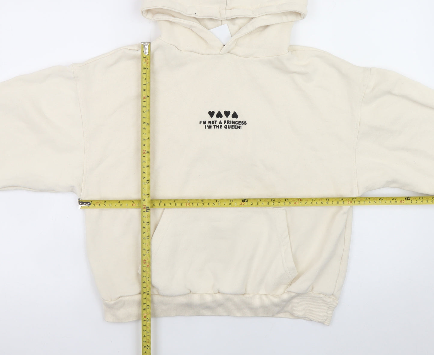 Pacific Republic Women Ivory Pullover Hoodie Size S Graphic Print Queen