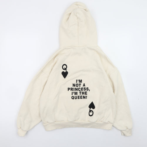 Pacific Republic Women Ivory Pullover Hoodie Size S Graphic Print Queen