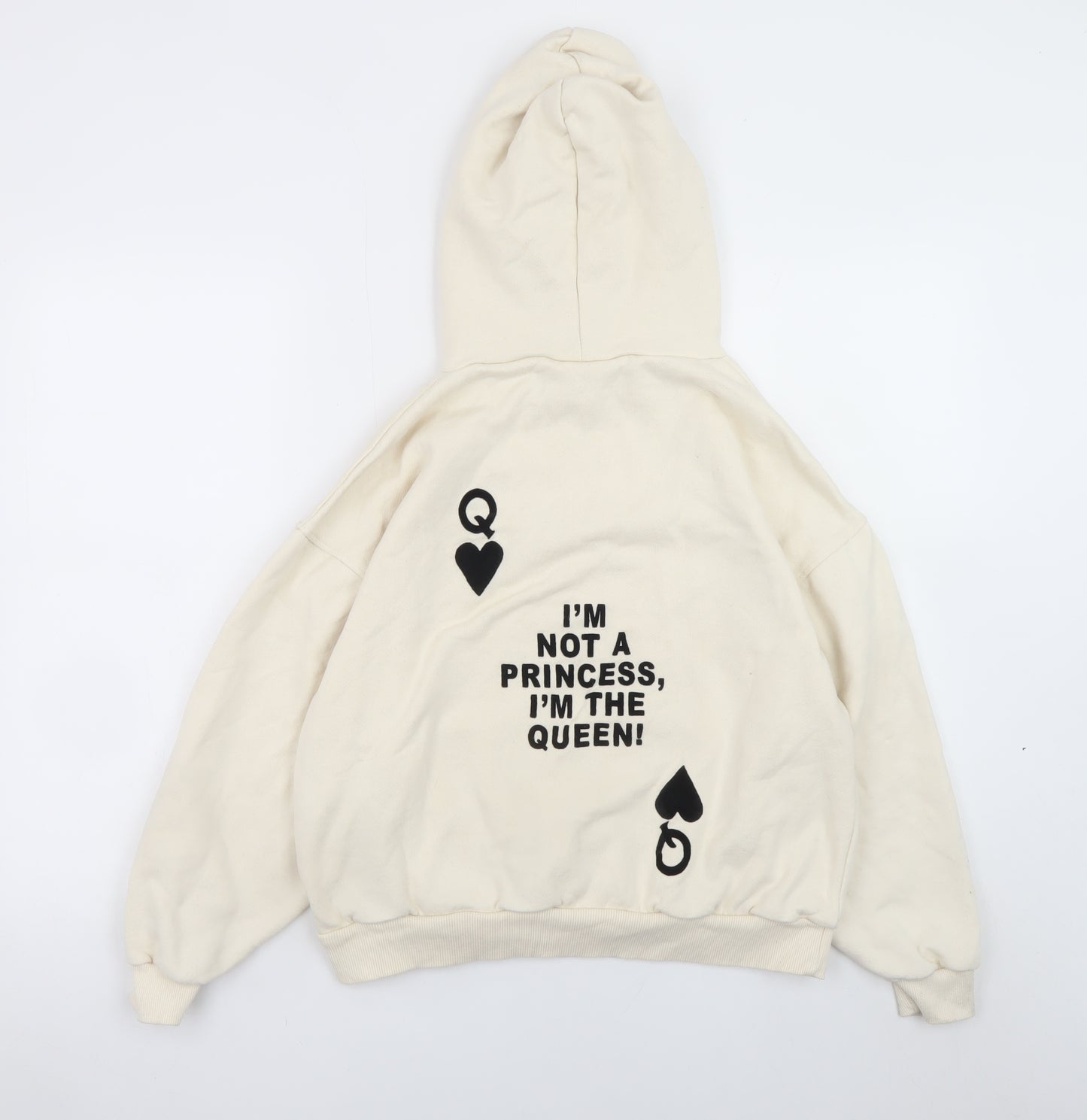 Pacific Republic Women Ivory Pullover Hoodie Size S Graphic Print Queen