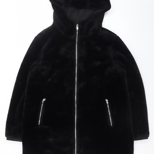 Primark Womens Black Faux Fur Hooded Zip Puffer Coat Size M 12/14