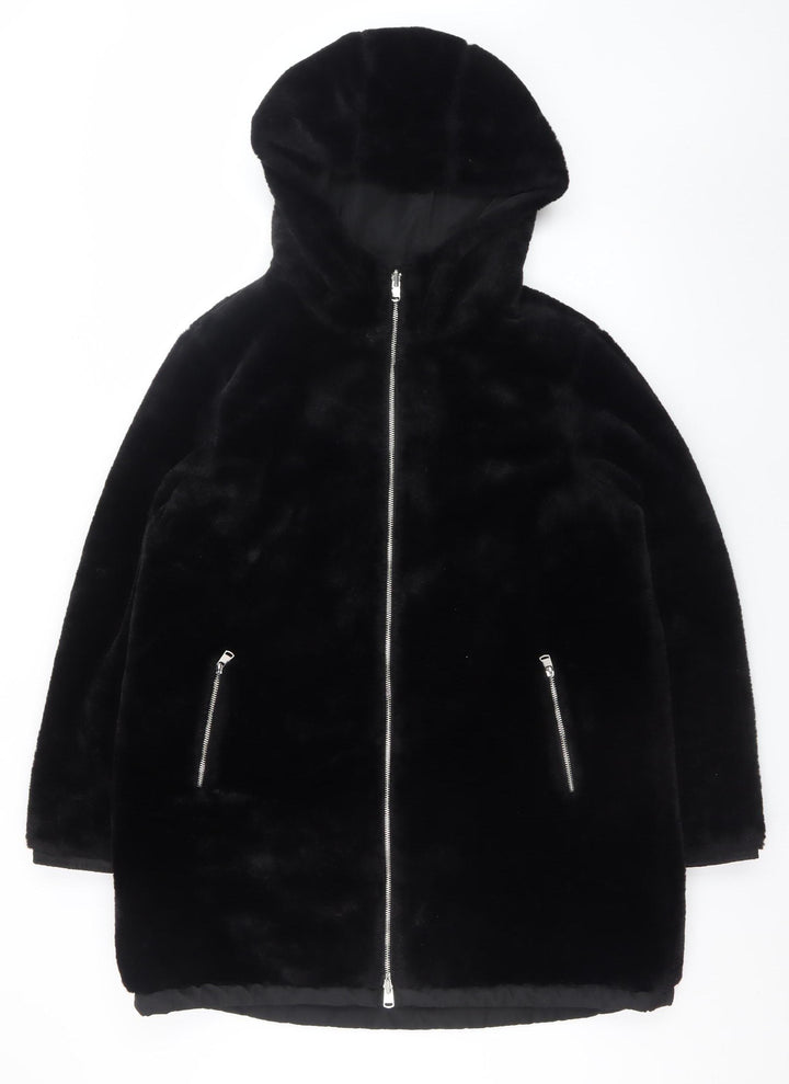 Primark Womens Black Faux Fur Hooded Zip Puffer Coat Size M 12/14