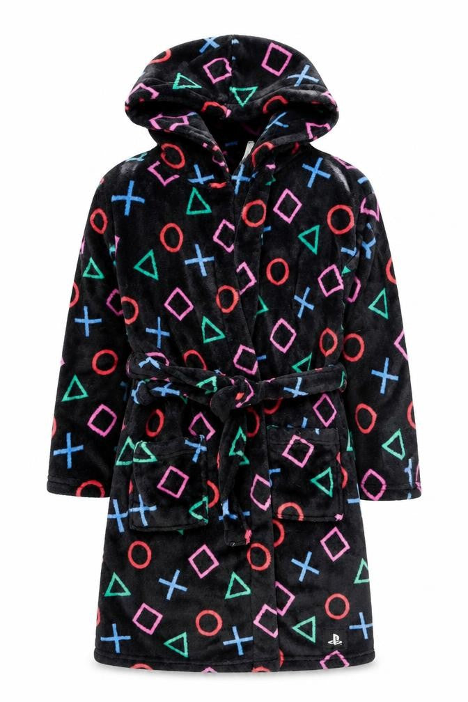 Marks and Spencer Girls Black Fleece PlayStation Hooded Robe 8-9 Years