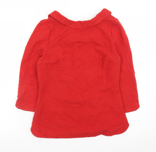 Boden Women Red Collared Tunic Blouse UK 10 3/4 Sleeve Cotton Blend