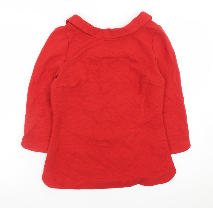 Boden Women Red Collared Tunic Blouse UK 10 3/4 Sleeve Cotton Blend