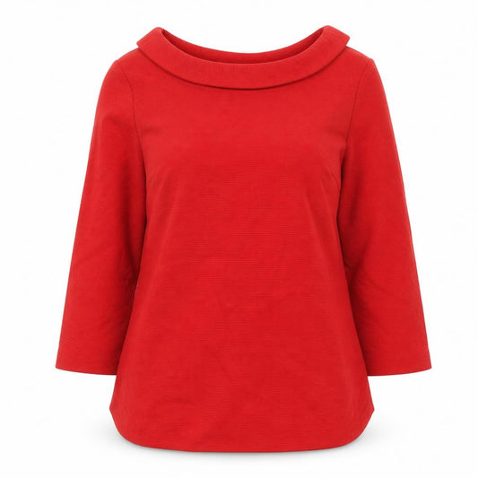 Front view of Boden Women Red Collared Tunic Blouse UK 10 3/4 Sleeve Cotton Blend