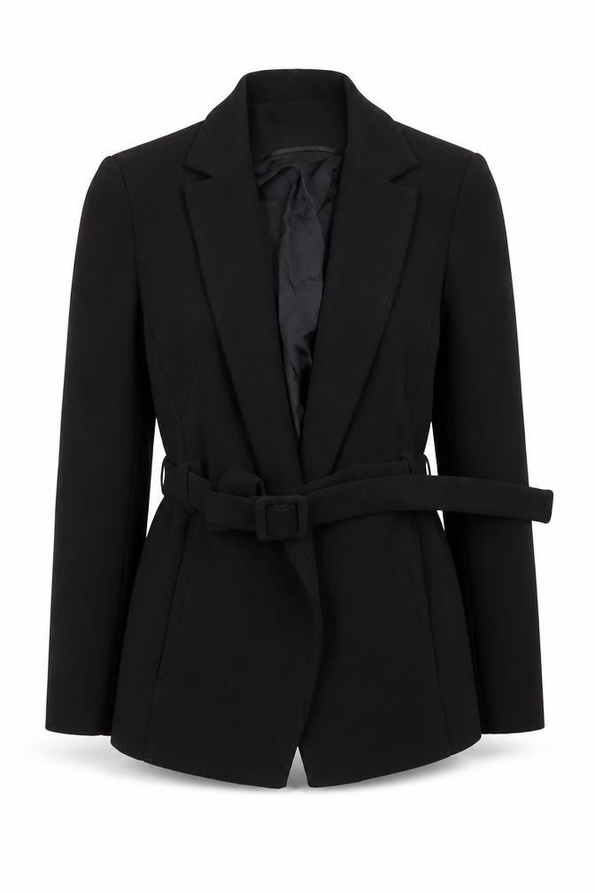 Front view of Atterley Women's Black Belted Blazer UK 10 Regular Fit