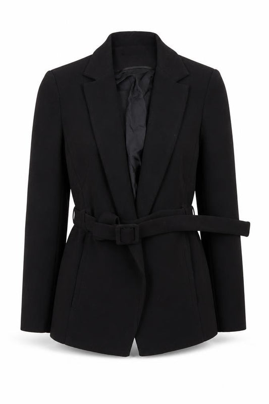 Front view of Atterley Women's Black Belted Blazer UK 10 Regular Fit