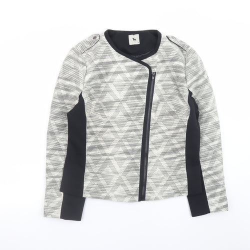 Tu Women’s Grey Geometric Biker Jacket Size 16 Polyester