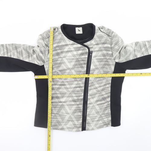 Tu Women’s Grey Geometric Biker Jacket Size 16 Polyester