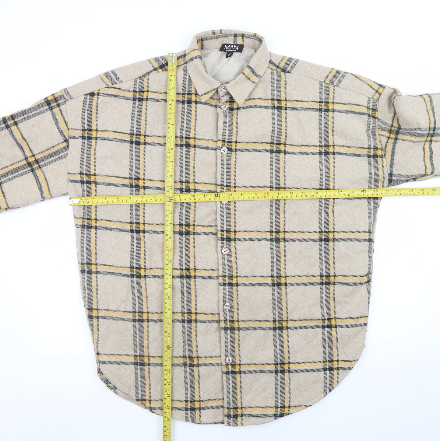 boohooMAN Men Beige Check Flannel Basic Jacket Size M