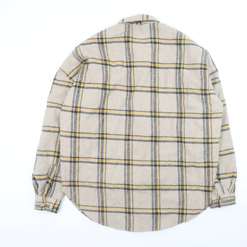 boohooMAN Men Beige Check Flannel Basic Jacket Size M