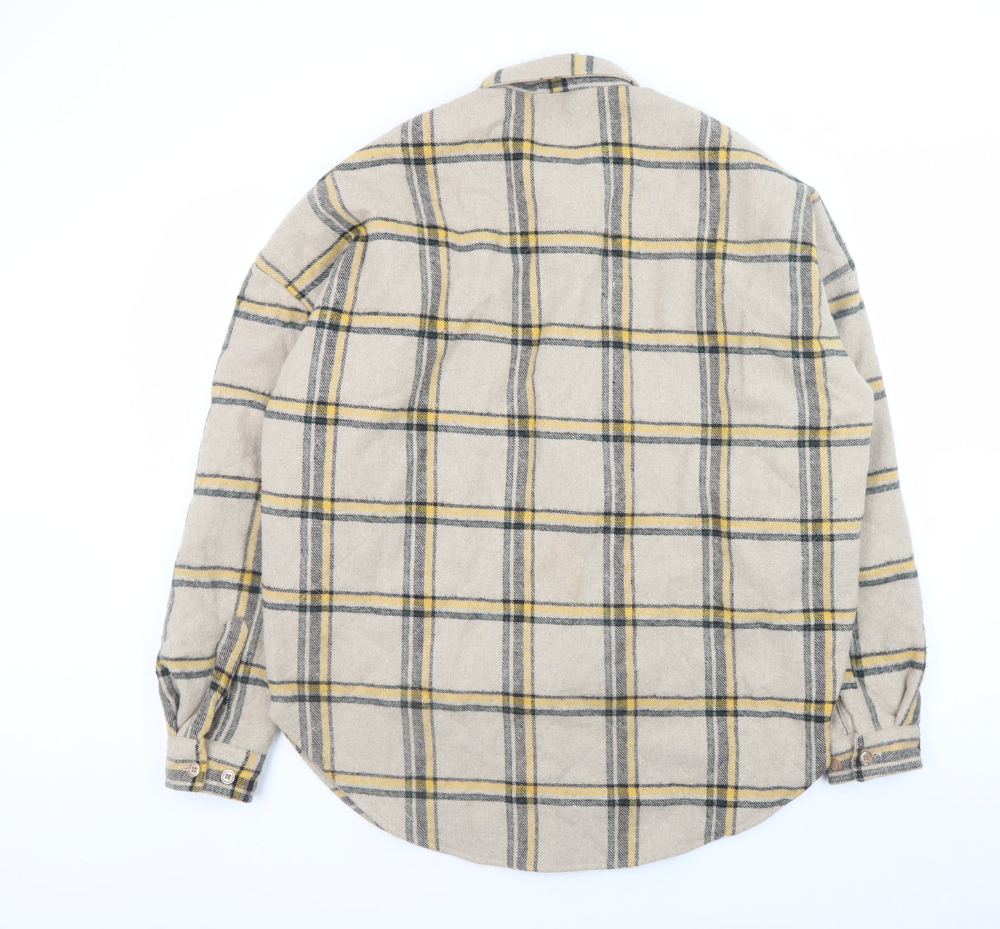 boohooMAN Men Beige Check Flannel Basic Jacket Size M