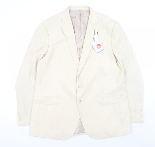 Marks and Spencer Women Beige Wool Blend Single-Breasted Blazer 3XL Long
