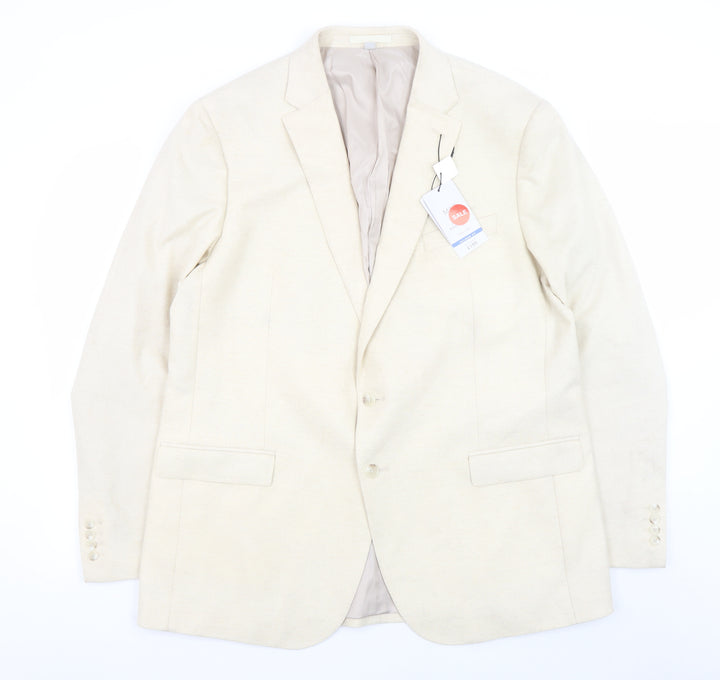 Marks and Spencer Women Beige Wool Blend Single-Breasted Blazer 3XL Long