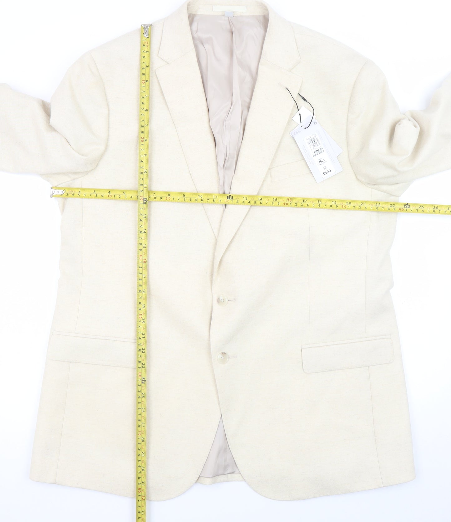 Marks and Spencer Women Beige Wool Blend Single-Breasted Blazer 3XL Long