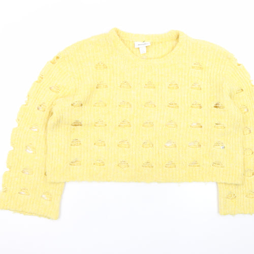 Monki Women Yellow Open-Knit Pullover Jumper Size L